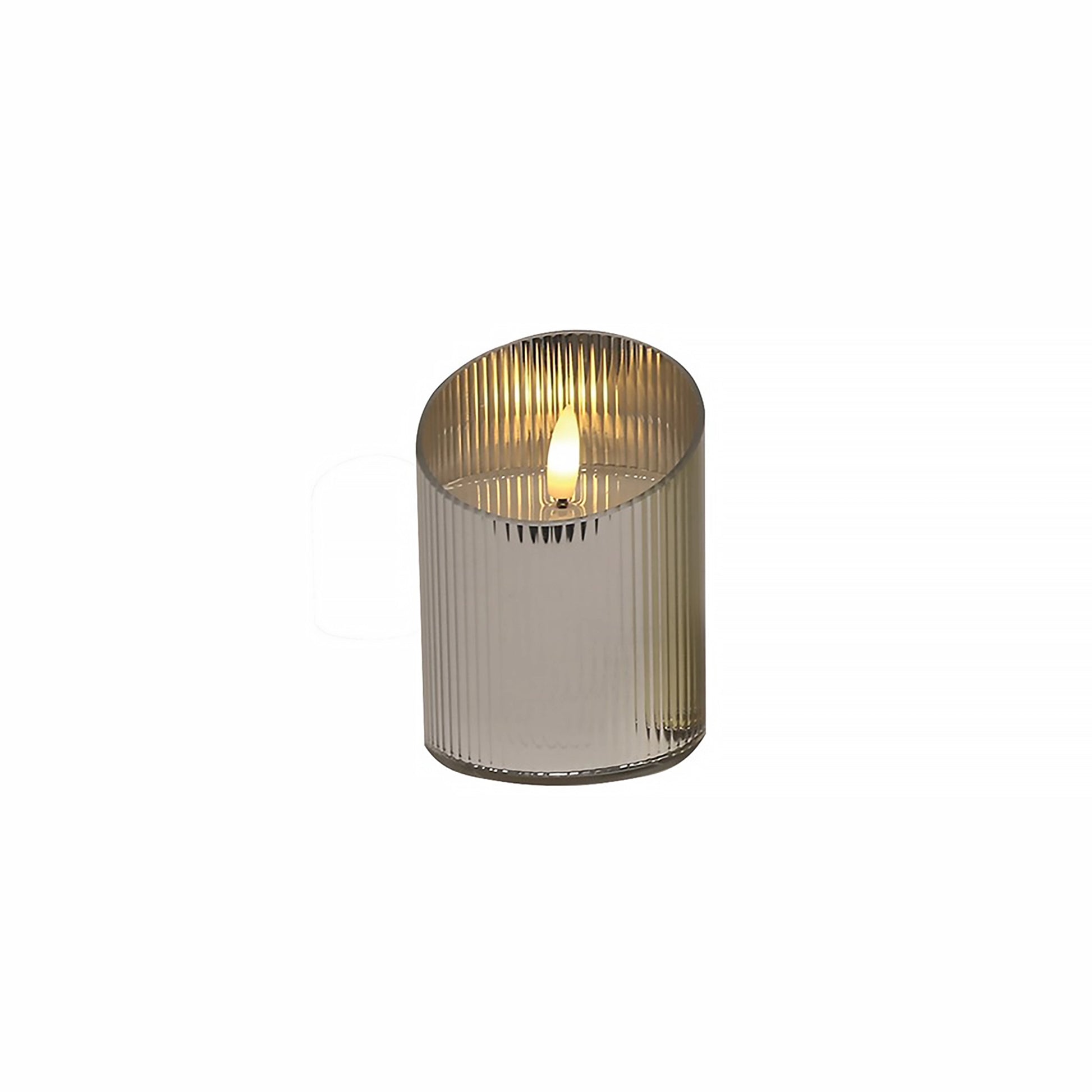 Ribbed texture glass LED flameless candle in silver