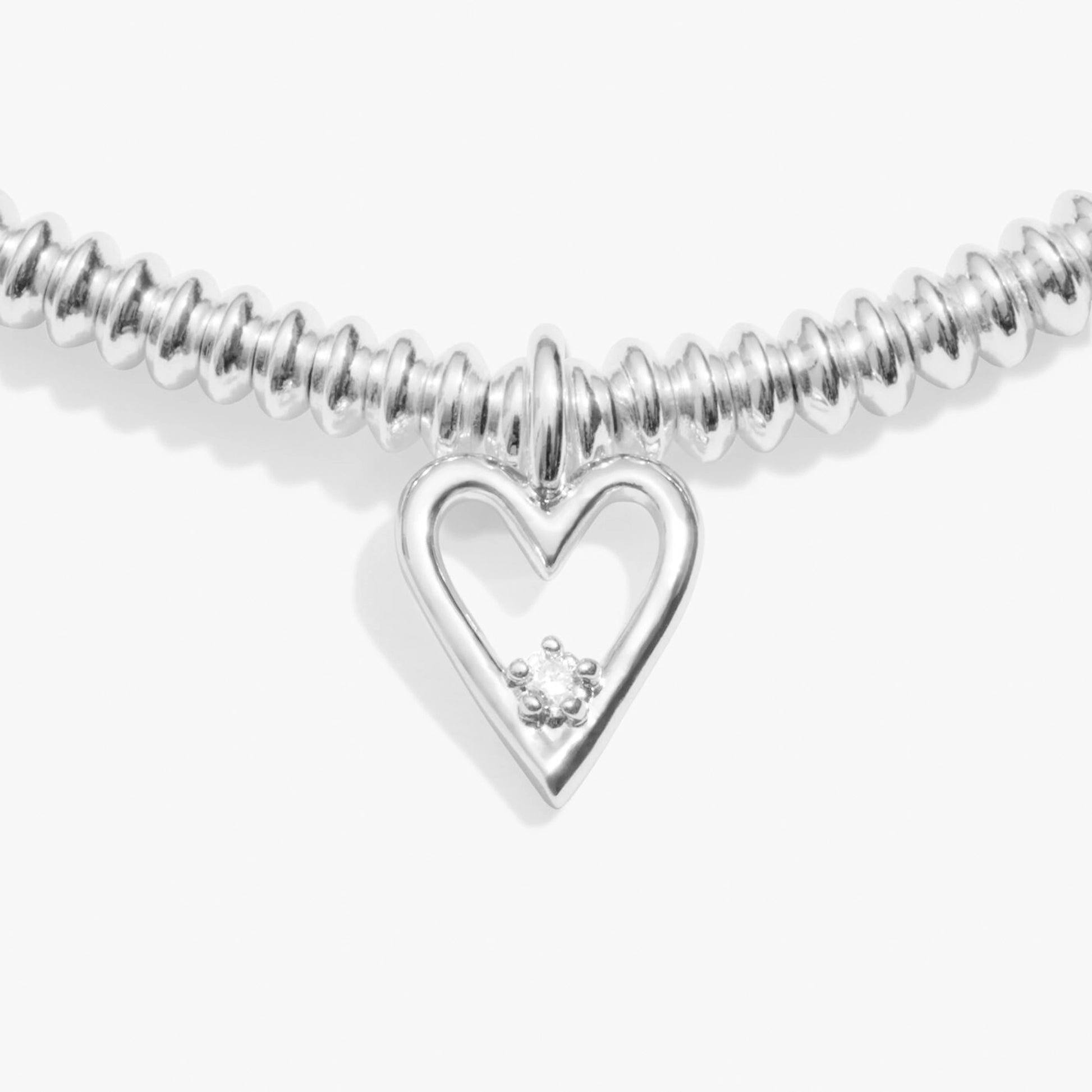 Silver bracelet with heart charm set with a lab grown diamond detail