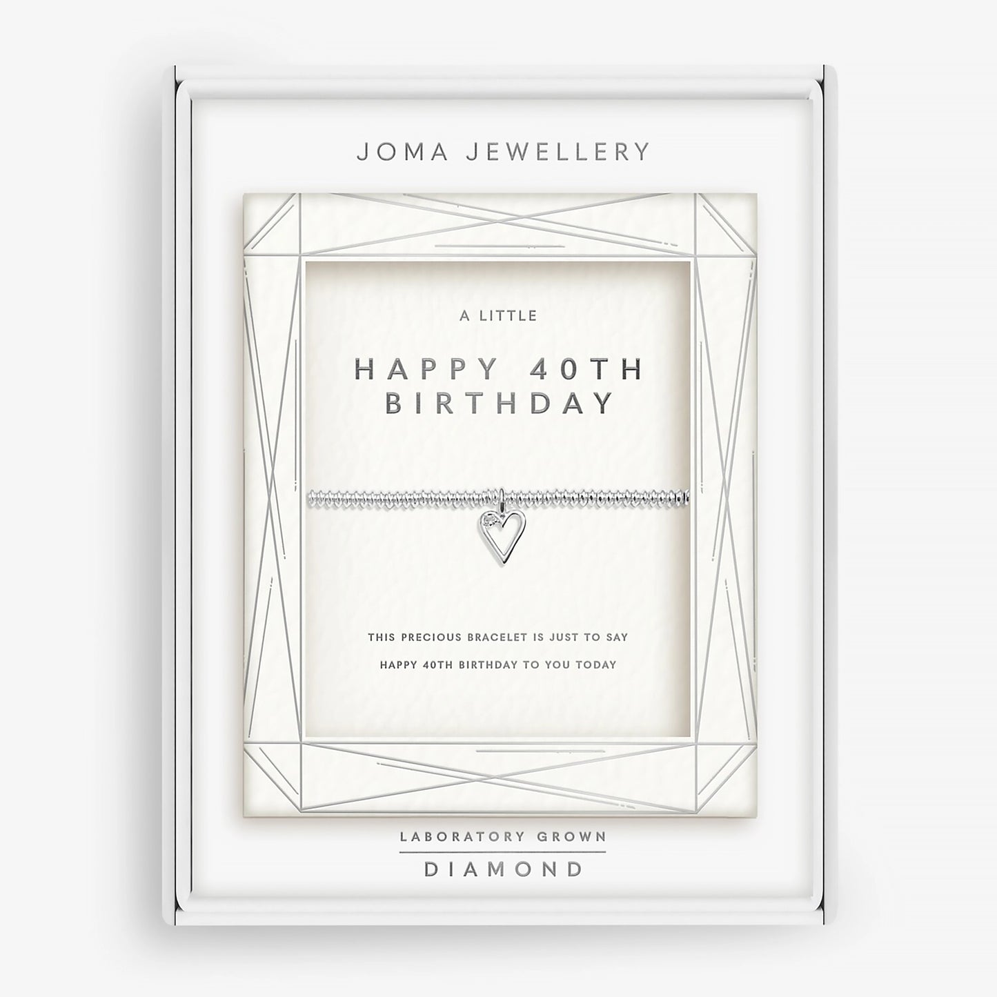Silver bracelet with heart charm set with a lab grown diamond in box - 40th Birthday