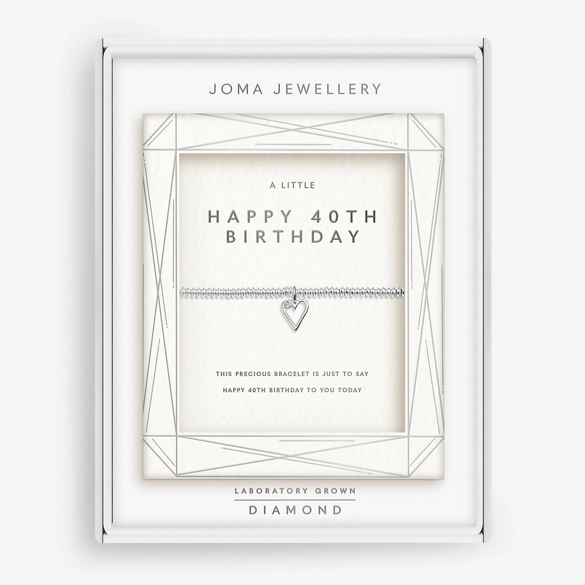 Silver bracelet with heart charm set with a lab grown diamond in box - 40th Birthday