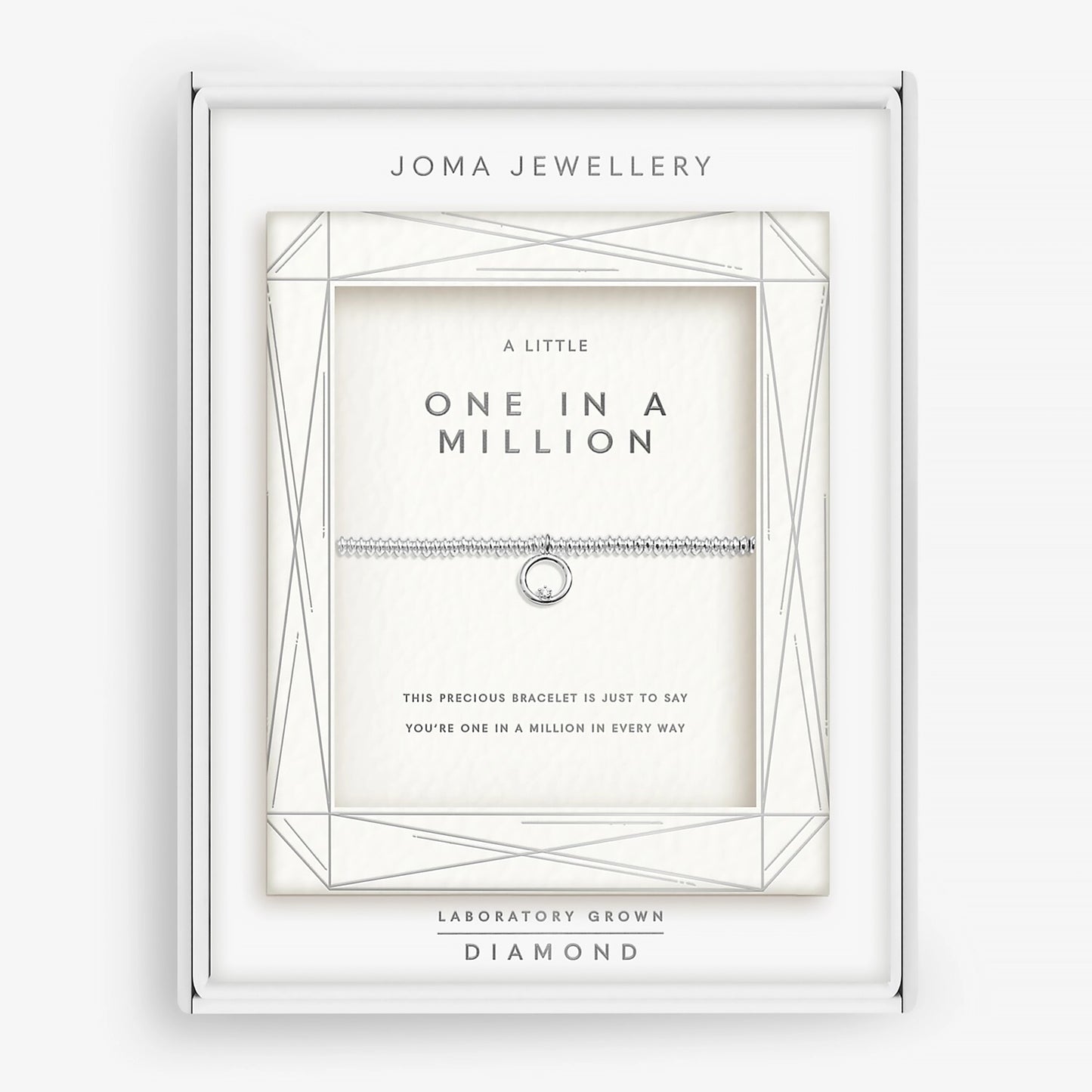 Silver bracelet with circle charm set with a lab grown diamond in box - One in a Million