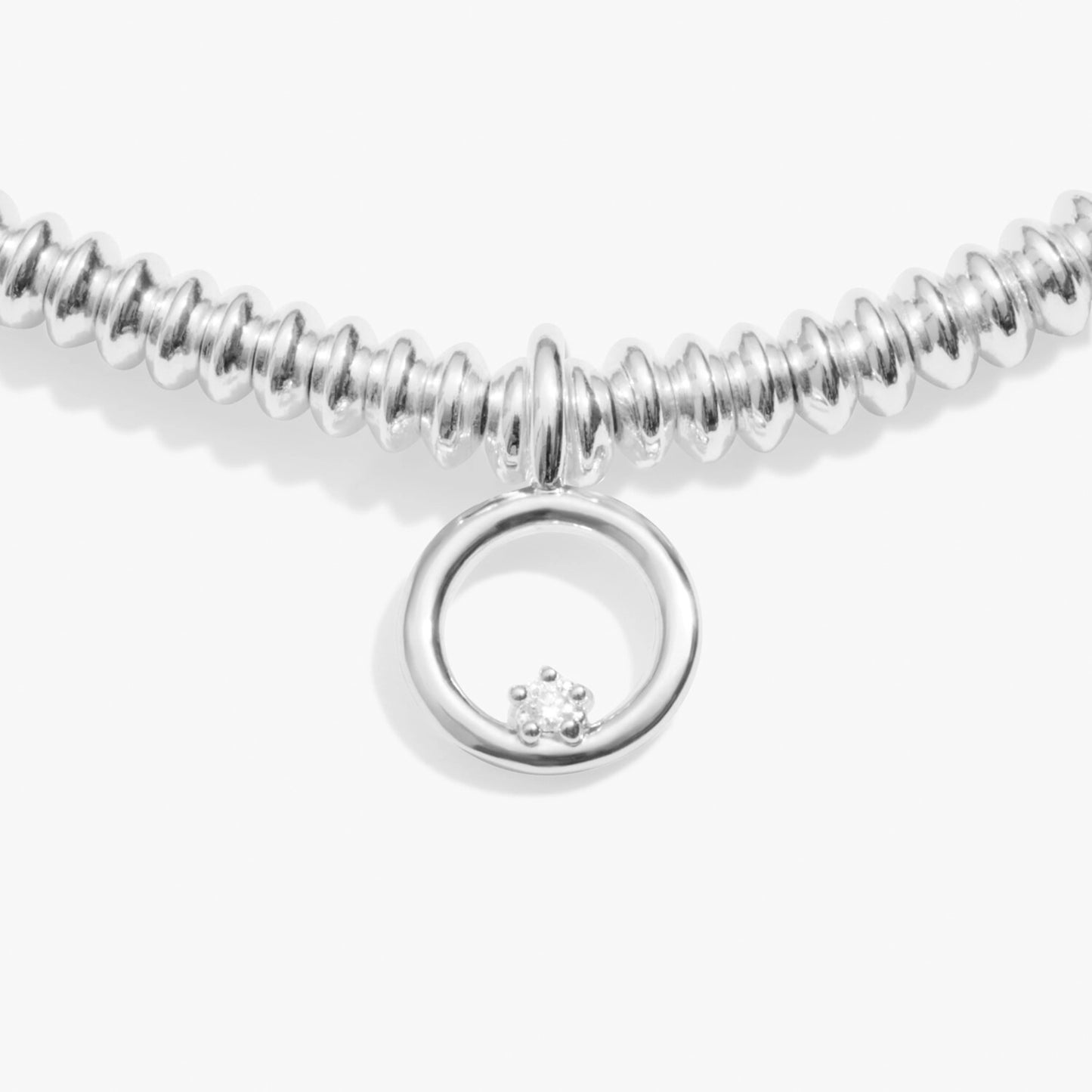 Silver bracelet with circle charm set with a lab grown diamond detail