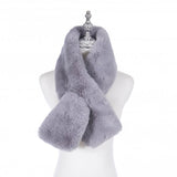 Grey slate coloured pull-through scarf made with plush faux fur fabric
