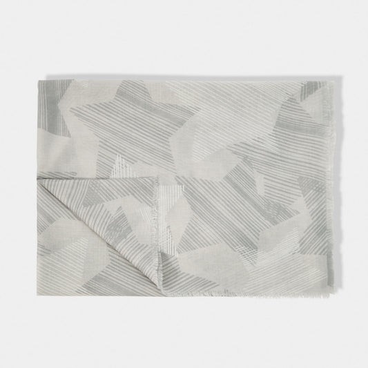 Folded scarf featuring sketch line star pattern in grey and white
