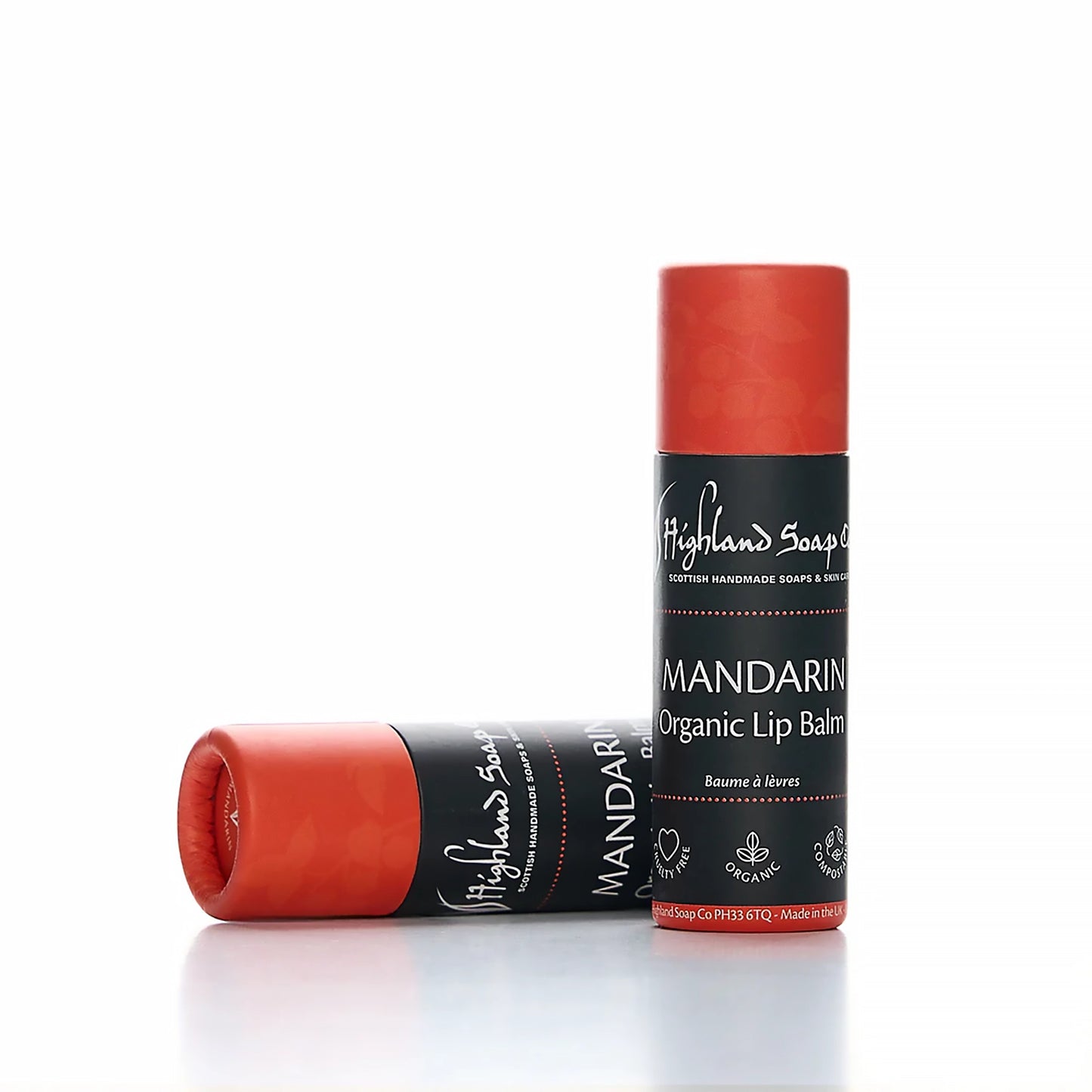 Mandarin orange lip balm in compostable tube