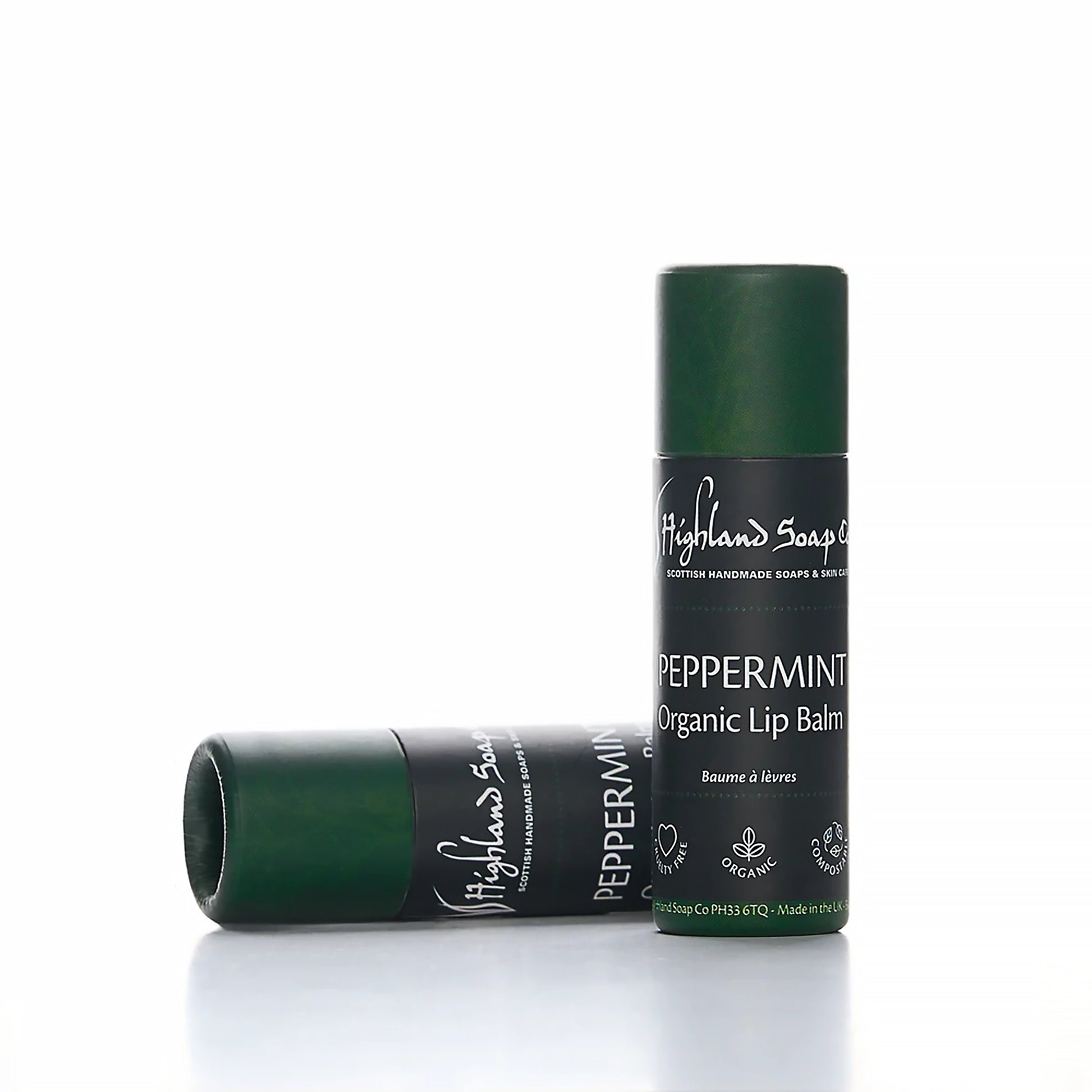 Peppermint lip balm in compostable tube