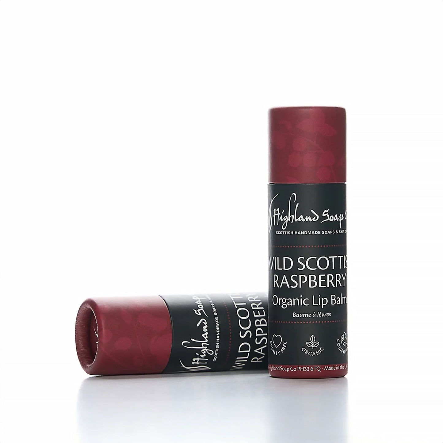 Wild Scottish raspberry lip balm in compostable tube