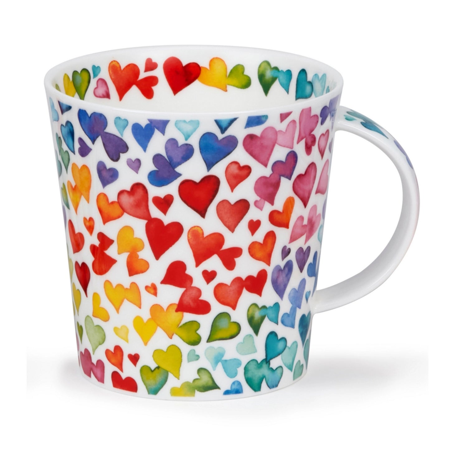 White mug with multicolour heart watercolour design