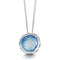 Silver pendant on chain in an irregular, organic shape with subtle texture and blue enamelled centre