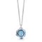 Small silver pendant on chain in an irregular, organic shape with subtle texture and blue enamelled centre