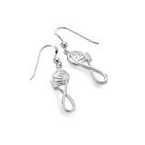 A pair of silver Mackintosh rose earrings with long looping stems