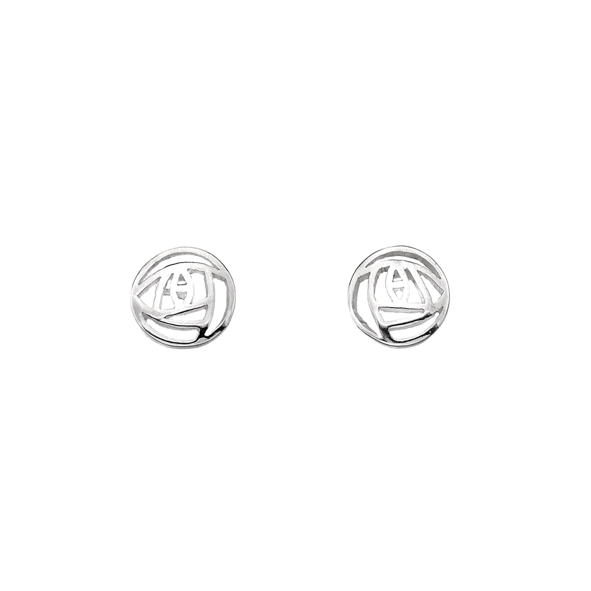 A pair of simple round silver Mackintosh rose design stud earrings