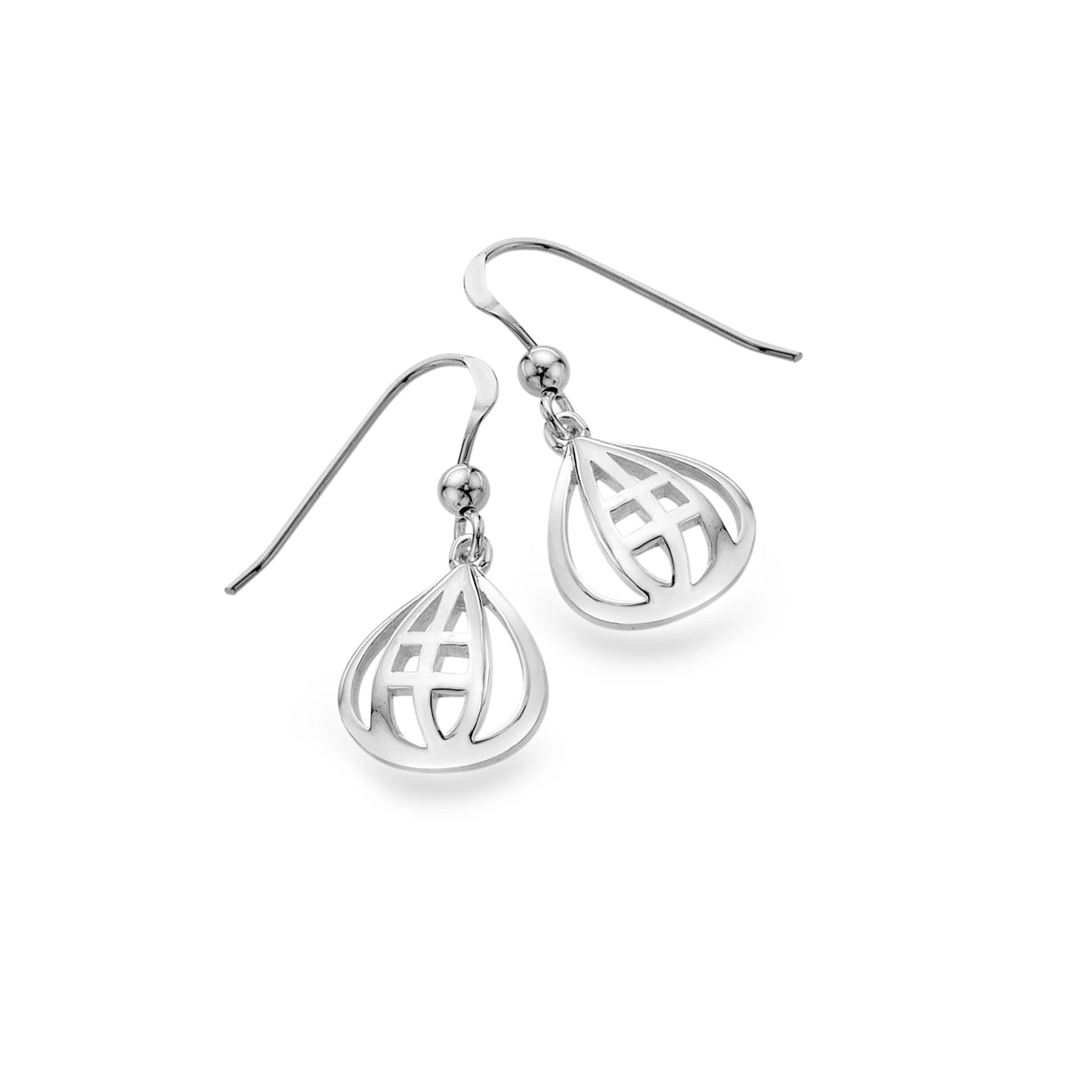 A pair of silver teardrop earrings with Mackintosh tulip design