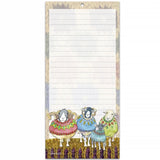 A long lined shopping pad featuring a print of sheep in knitted sweaters at the bottom