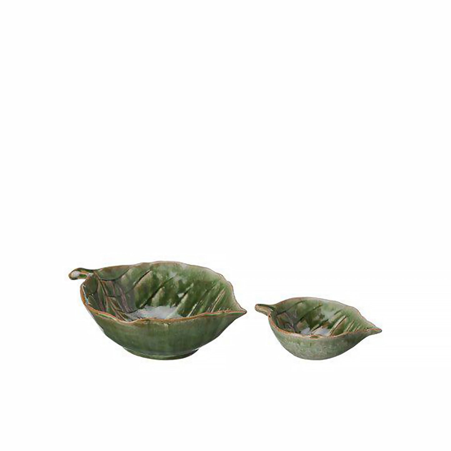Green melange decorative leaf shaped bowls in two sizes