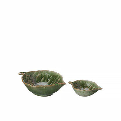 Green melange decorative leaf shaped bowls in two sizes
