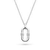 A silver pendant shaped like a single chain link with twisted rope details