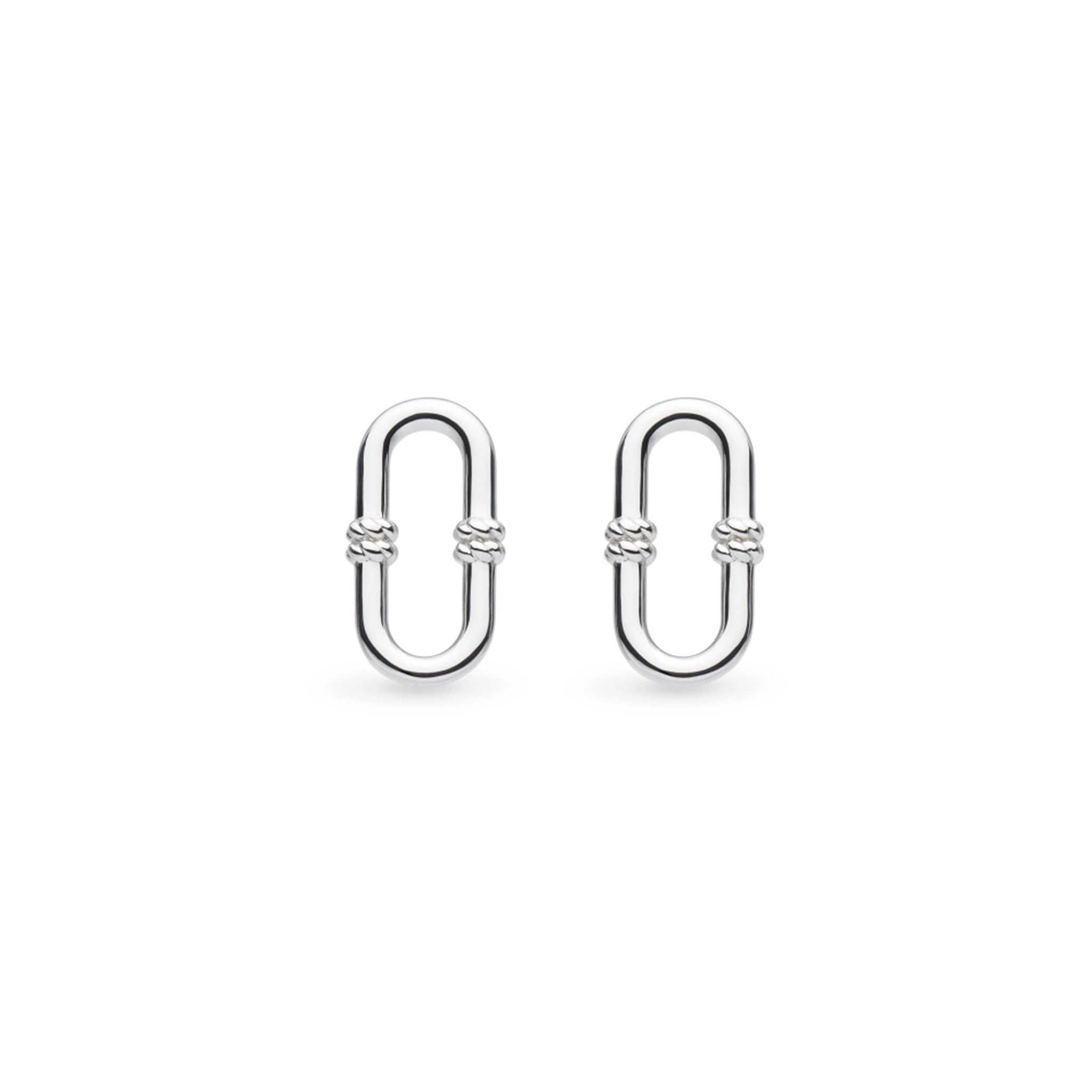 A pair of single chain link earrings with twisted rope details in sterling silver