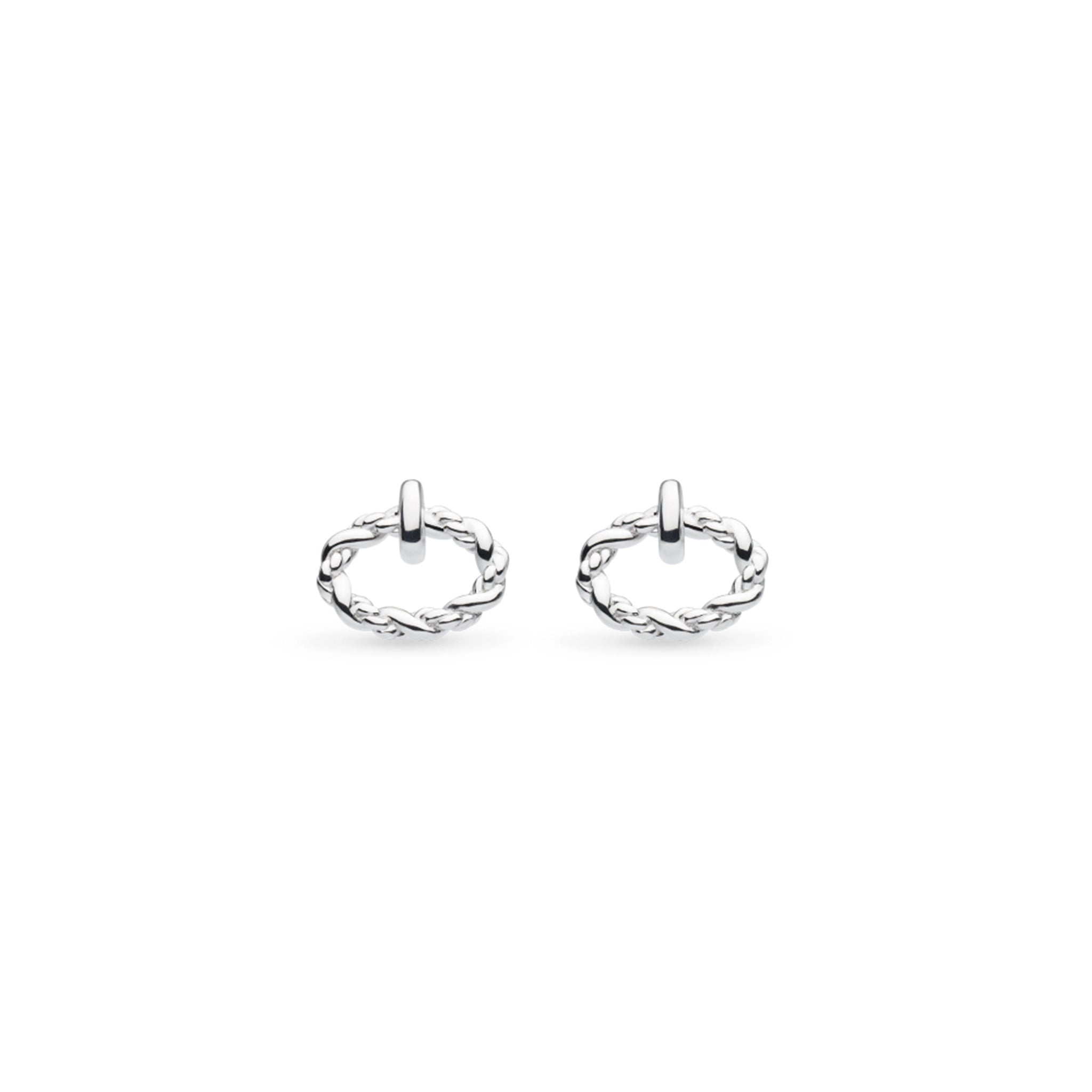 A pair of silver oval earrings in a rope twist design