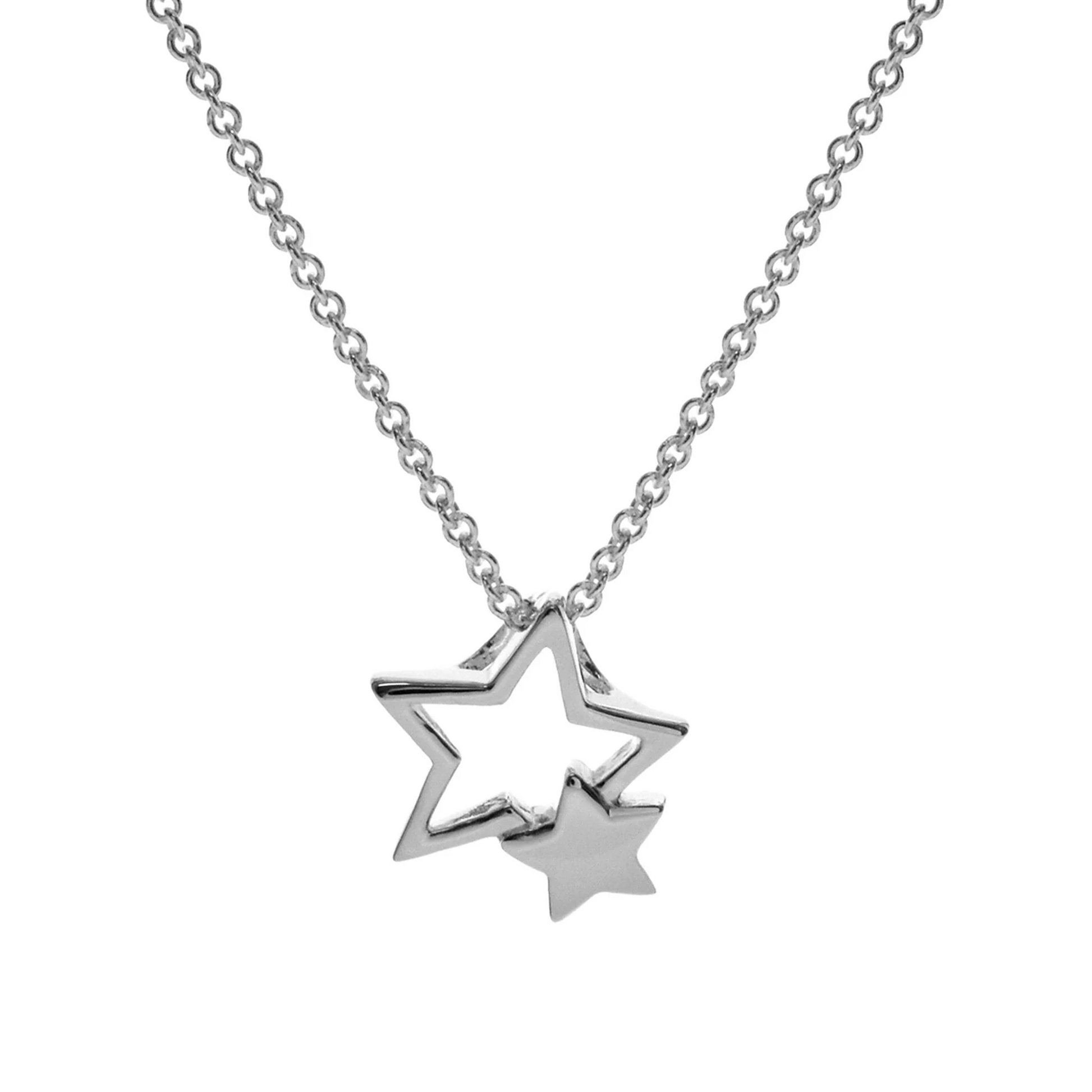 Silver double star pendant on silver chain