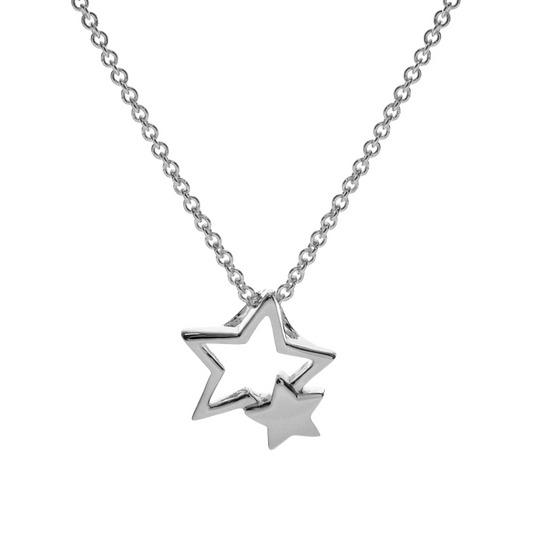 Silver double star pendant on silver chain