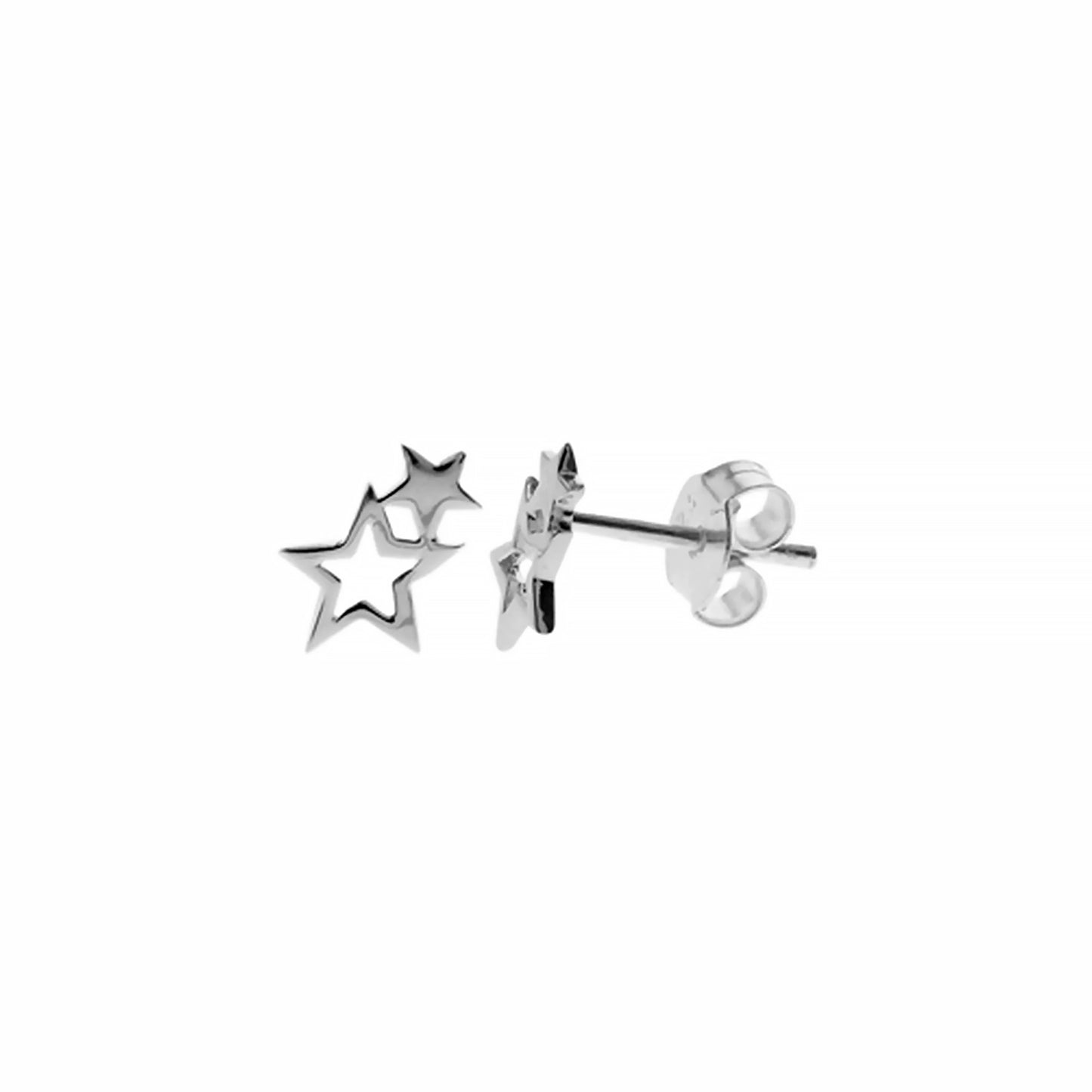 Silver double star shaped stud earrings