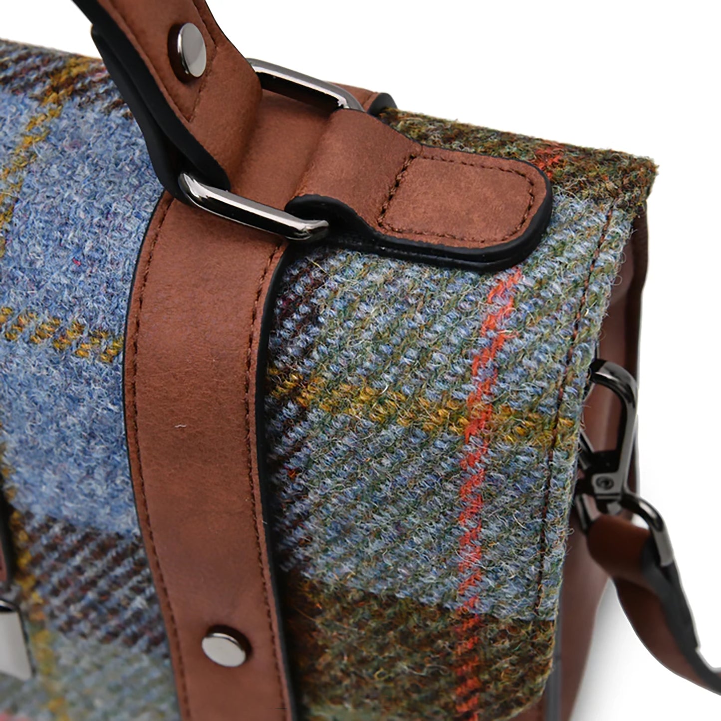 Tartan Medium Satchel | Chestnut & Blue