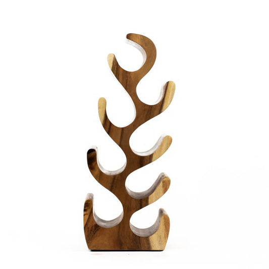 A  wooden wine tree with 8 bottle slots