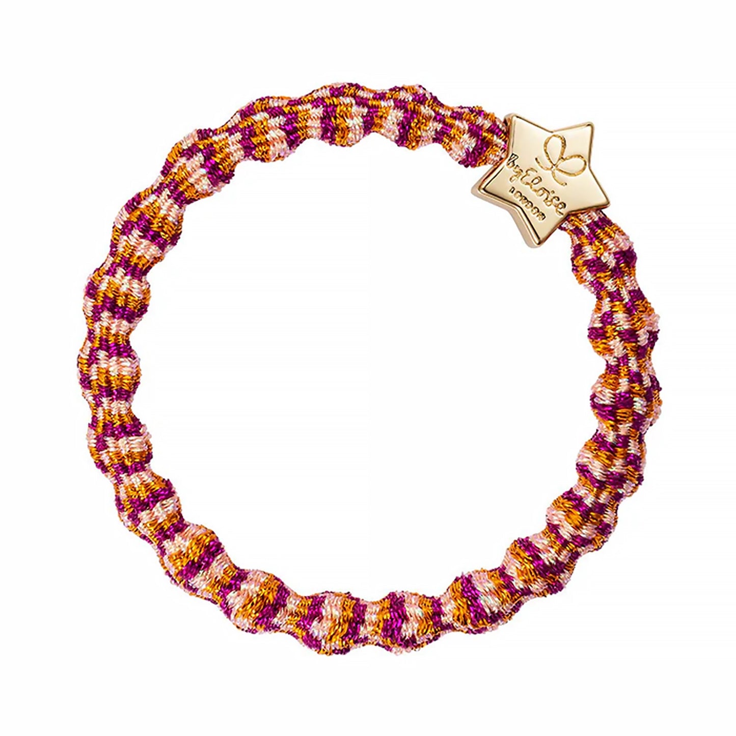 Elastic bubble hair band in metallic pink, gold with gold star charm