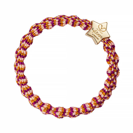 Elastic bubble hair band in metallic pink, gold with gold star charm