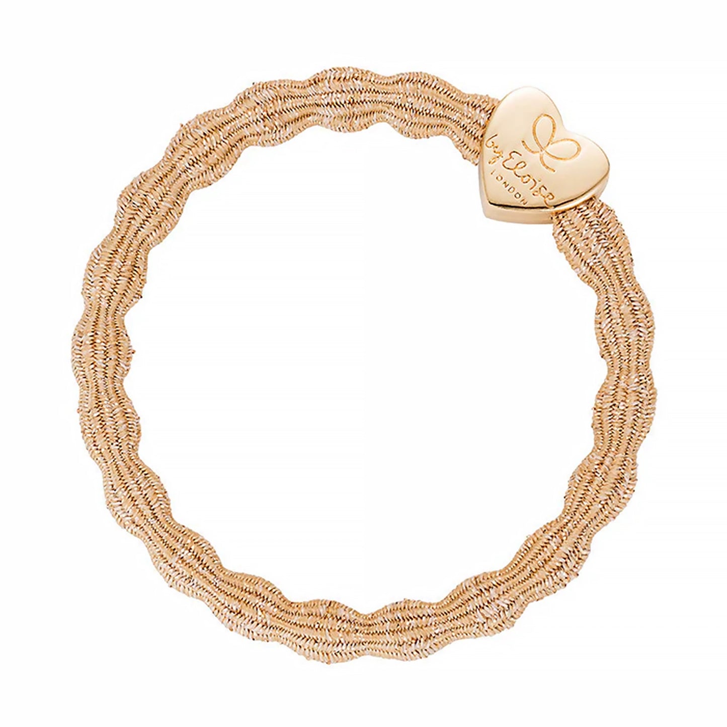 Elastic bubble hair band in metallic gold with gold heart charm