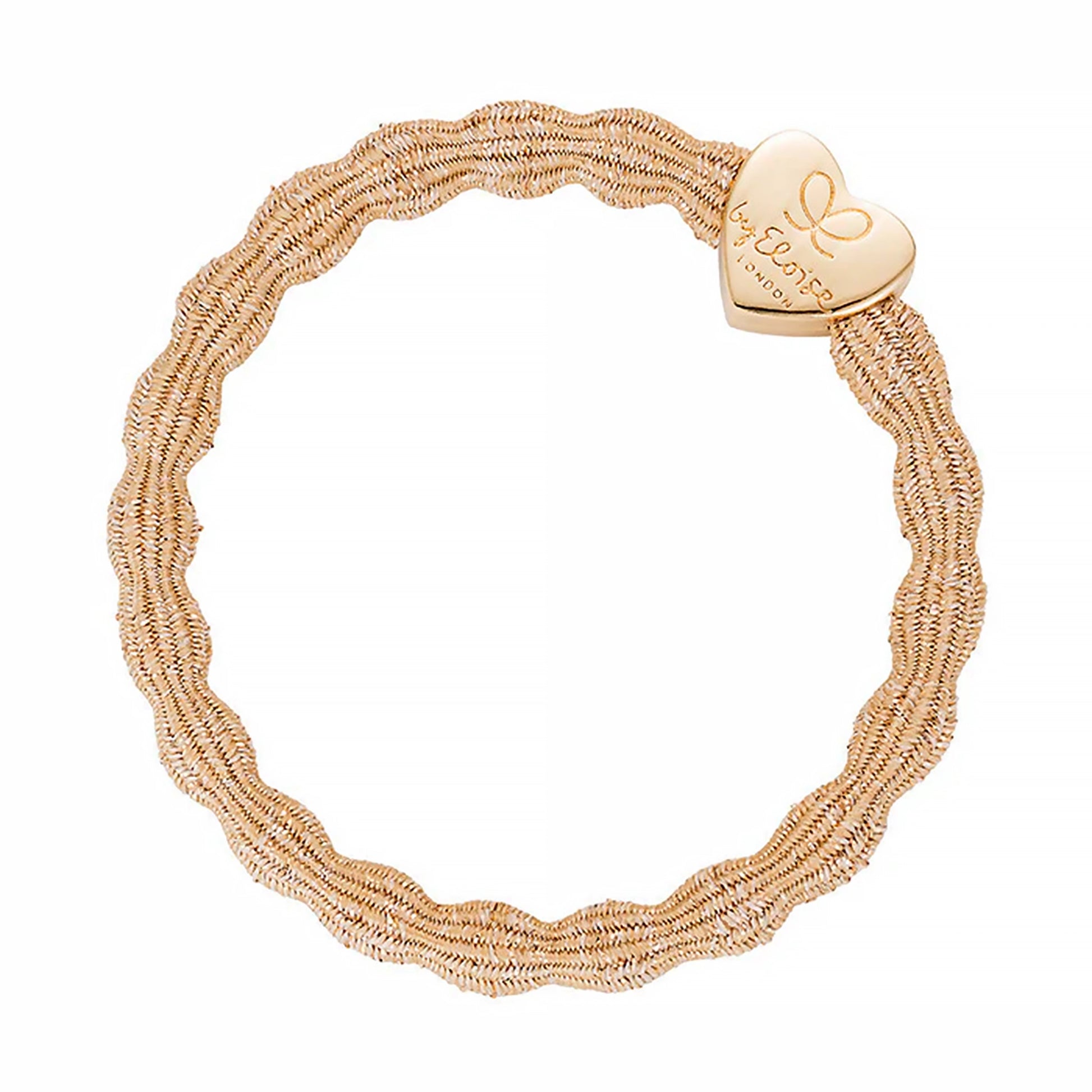 Elastic bubble hair band in metallic gold with gold heart charm