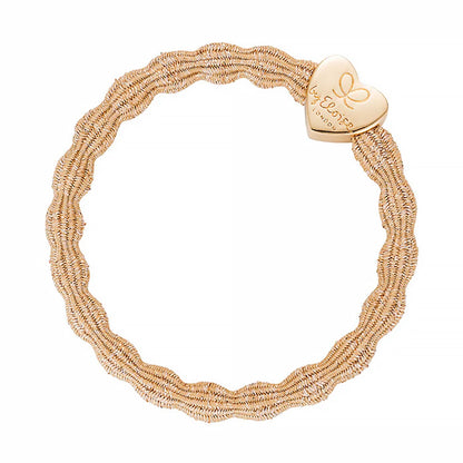 Elastic bubble hair band in metallic gold with gold heart charm