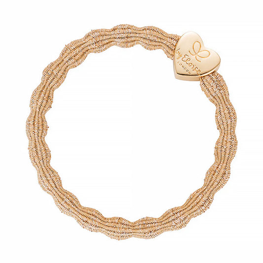 Elastic bubble hair band in metallic gold with gold heart charm