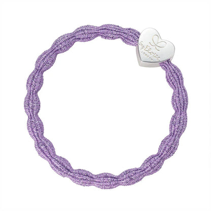 Metallic purple coloured bubble shaped hair tie with silver heart charm