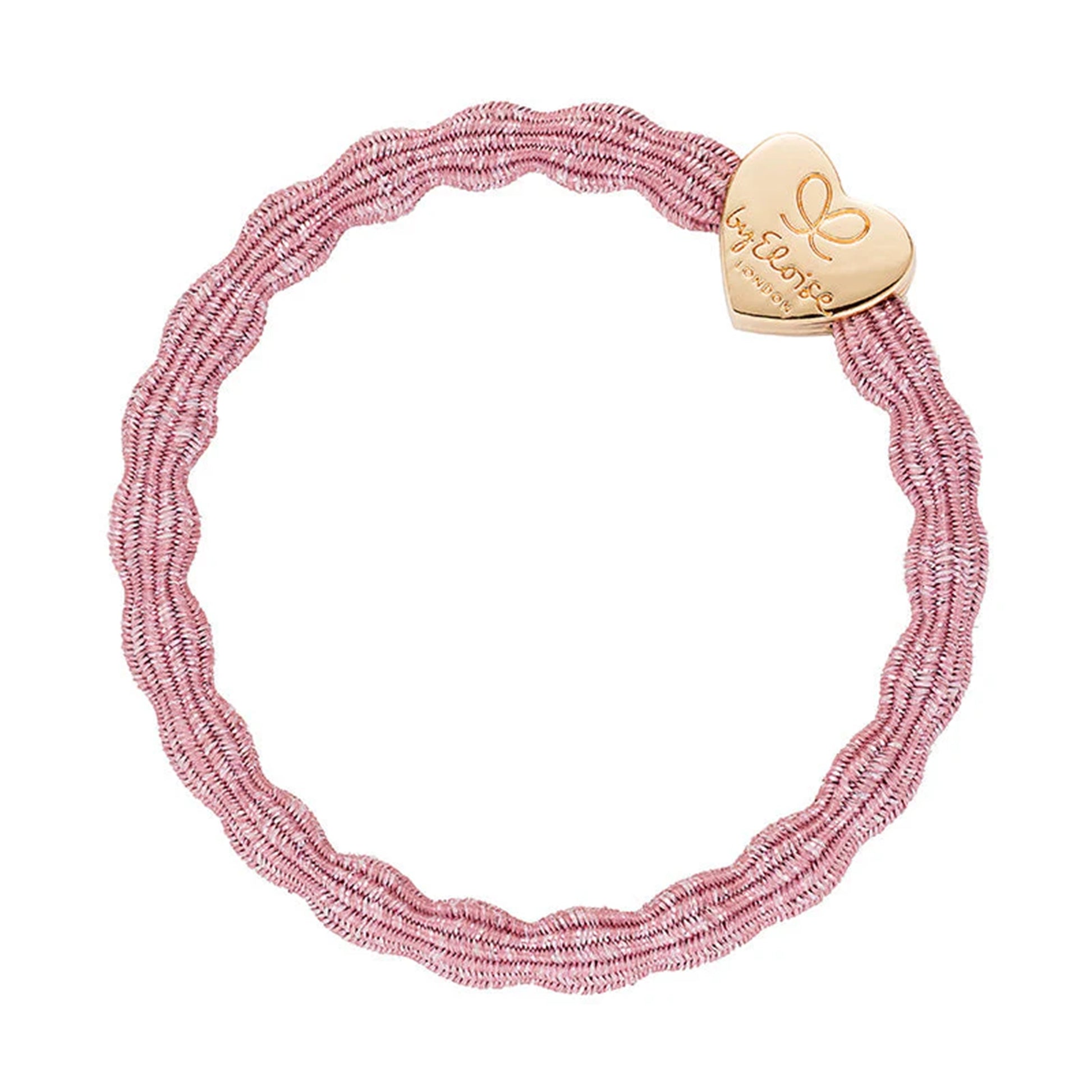 Metallic rose pink coloured bubble shaped hair tie with gold heart charm