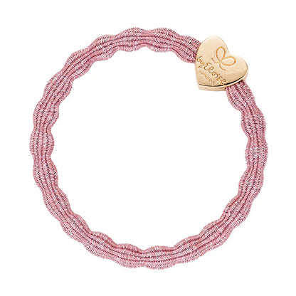Metallic rose pink coloured bubble shaped hair tie with gold heart charm
