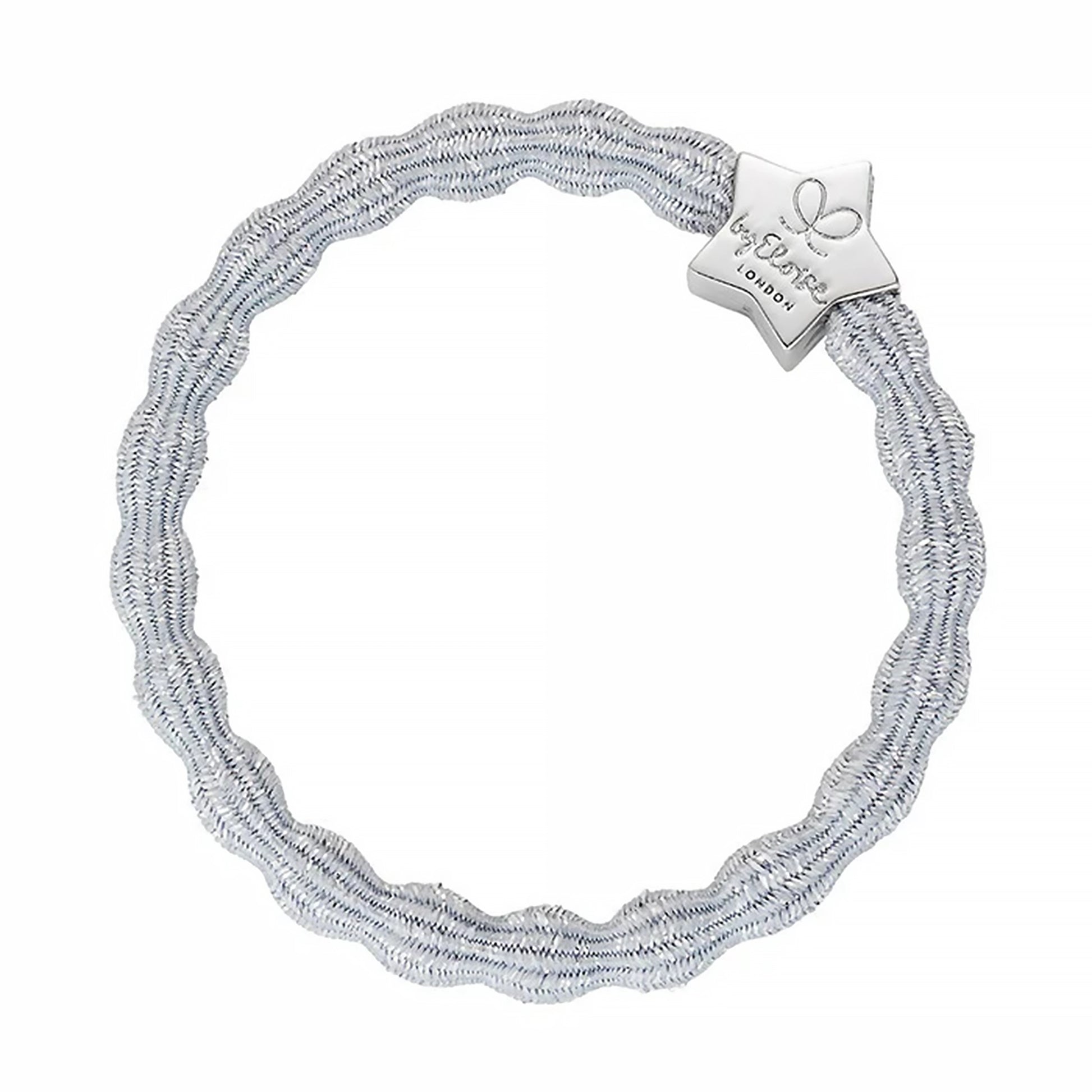 Elastic bubble hair band in metallic silver with silver star charm