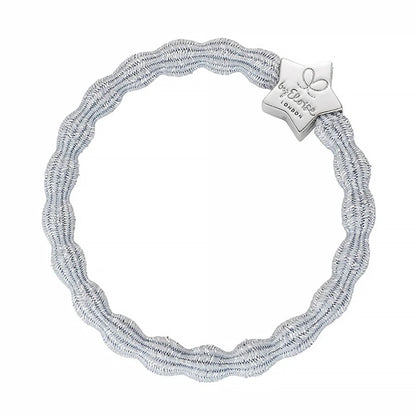 Elastic bubble hair band in metallic silver with silver star charm