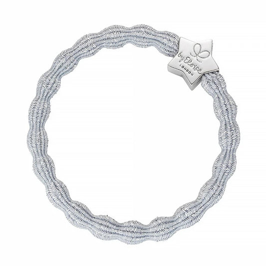 Elastic bubble hair band in metallic silver with silver star charm