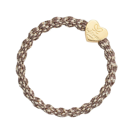 Metallic mixed toffee coloured bubble shaped hair tie with gold heart charm