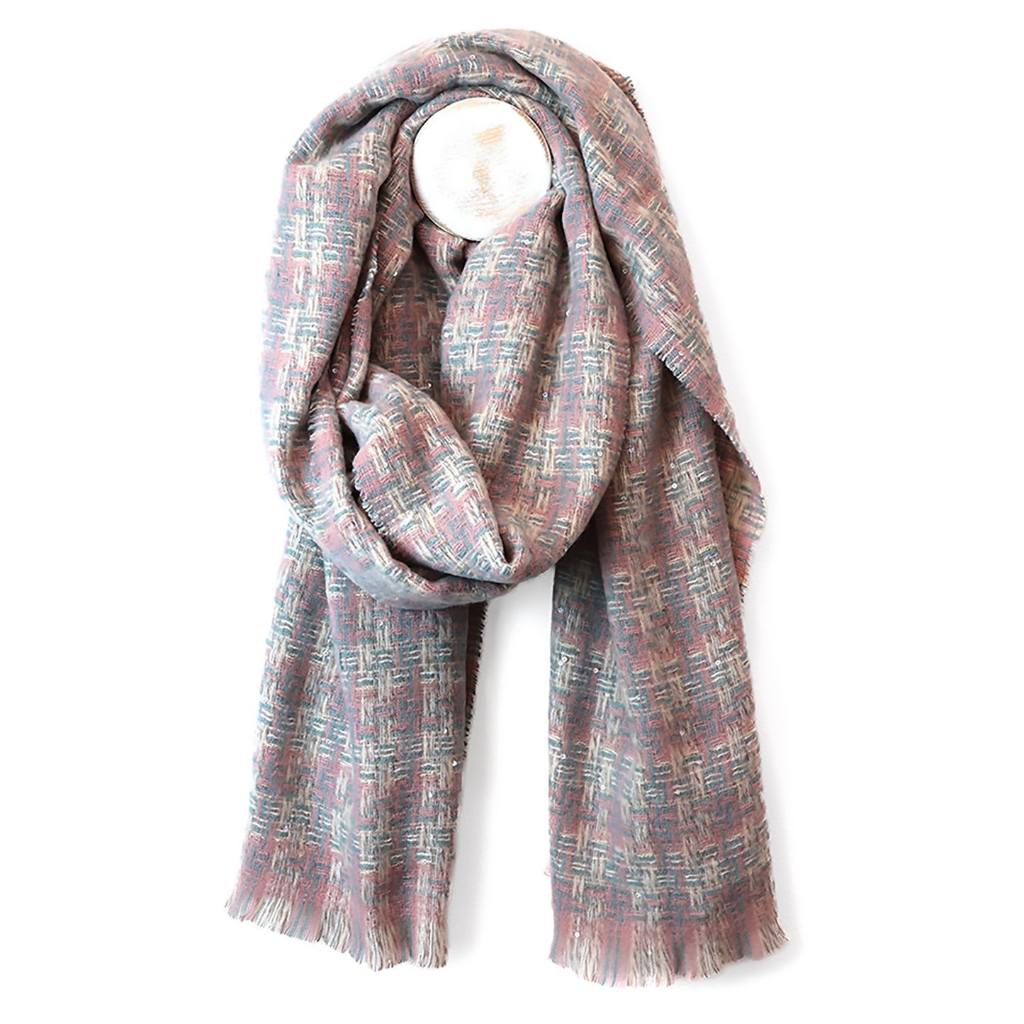 Mia Chain Weave Scarf | Pastel Pink & Blue