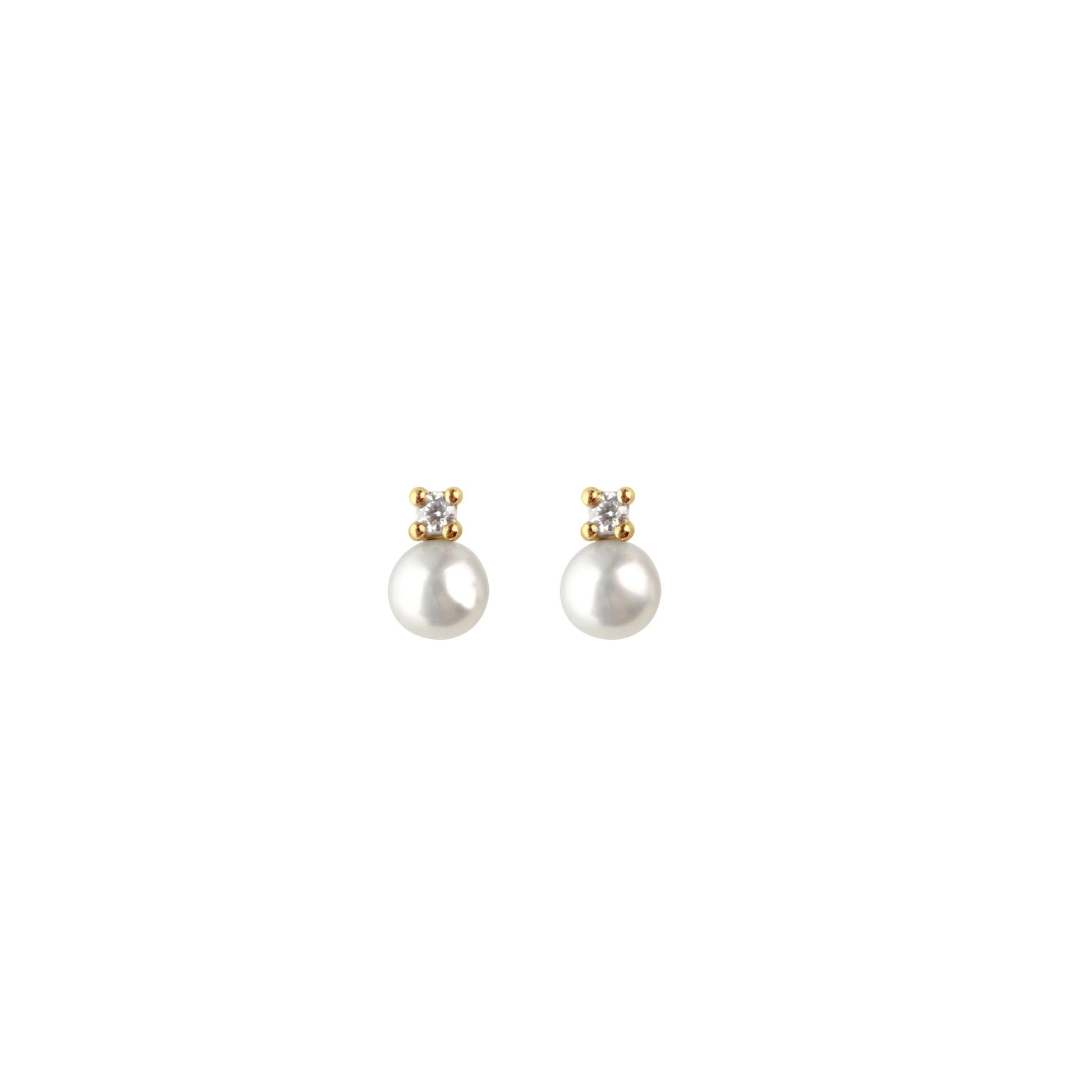 Pair of gold plated pearl earrings with a solitaire CZ stone 