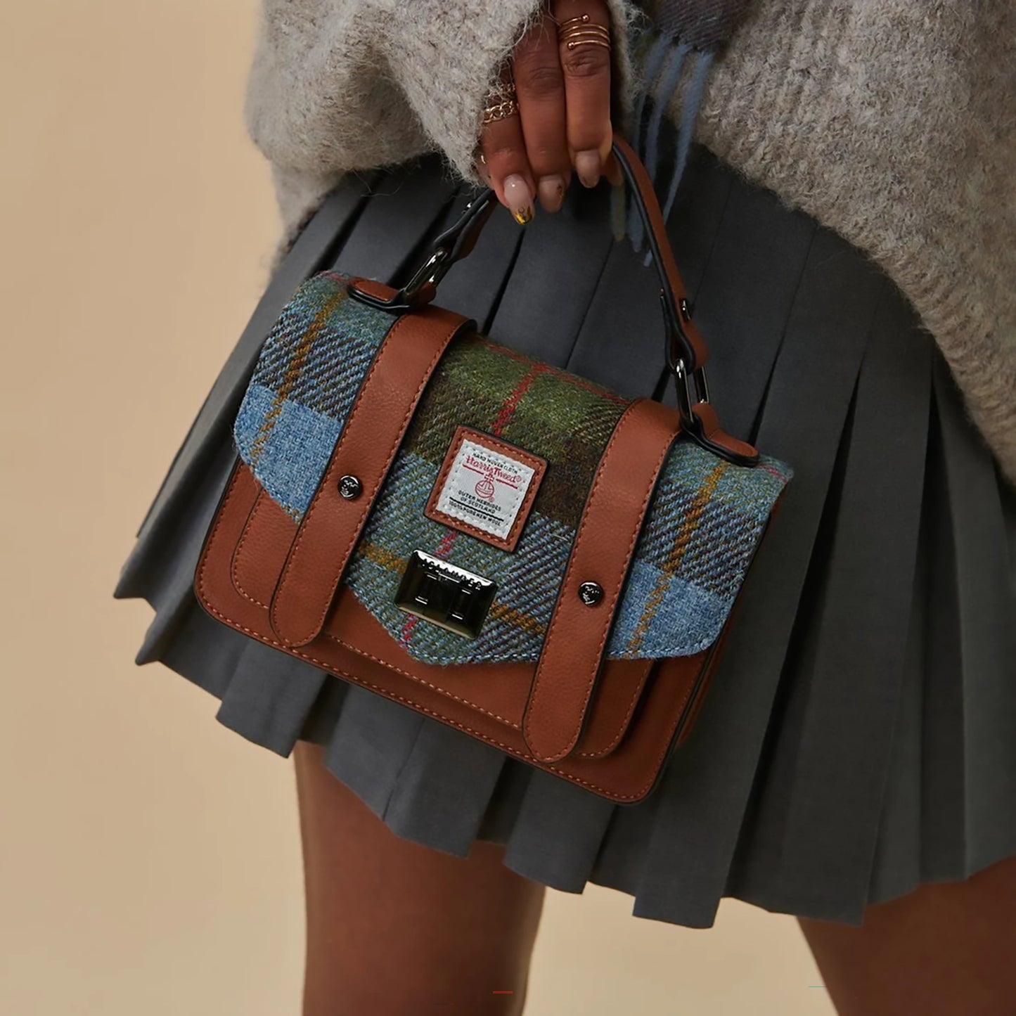 Tartan Mini Satchel | Chestnut & Blue