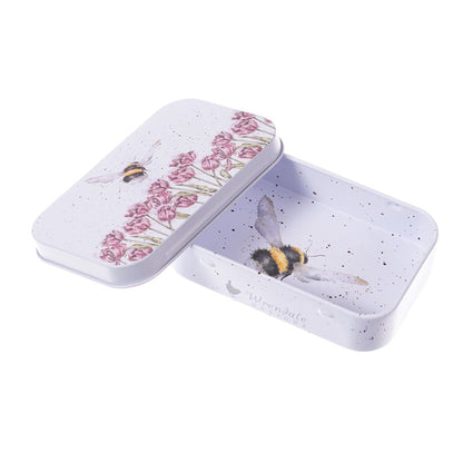 Mini tin fully illustrated with artwork of bees by Hannah Dale