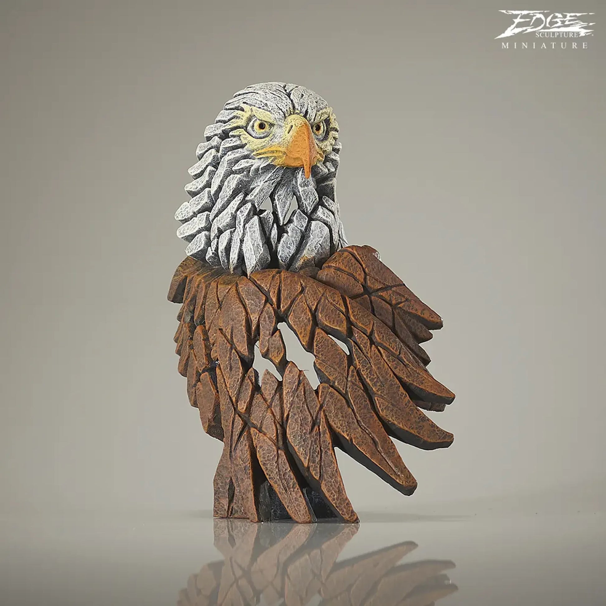 Brown and white painted American Eagle bust and wing sculpture front view