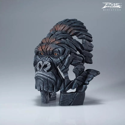 A textured and painted gorilla head bust sculpture side view