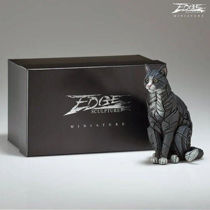 Miniature Black & White Cat Figure | Sculpture