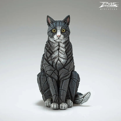 Miniature Black & White Cat Figure | Sculpture
