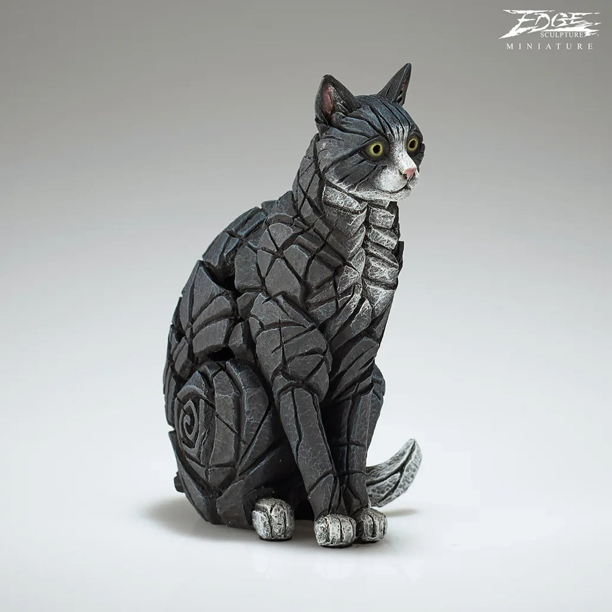 Miniature Black & White Cat Figure | Sculpture
